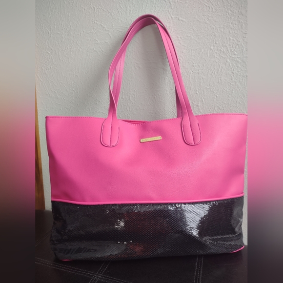 Juicy Couture Large Hot Pink & Black Sequins Shoulder Bag Tote - Picture 2 of 8